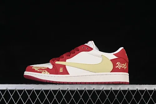 All categories Air Jordan Jordan series basketball shoes Air Jordan 1 Low High-end customized low-top sneakers Air Jordan 1 Low AJ1 Joe 1 Year of the Horse limited edition Auspicious cloud red and gold color matching High-end customized low-top retro basketball shoes MZ9588-827